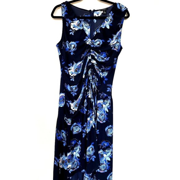 Halogen Navy Blue Floral Ruched Midi Dress M - Picture 2 of 16